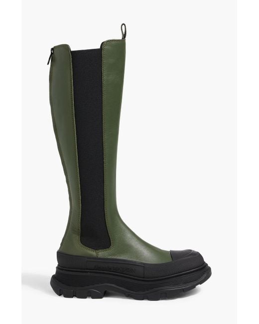 Alexander McQueen Black Tread Slick Leather Knee Boots