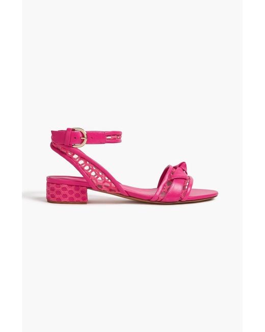 Alexandre Birman Pink Clarita 30 Embroidered Mesh-Trimmed Leather Sandals