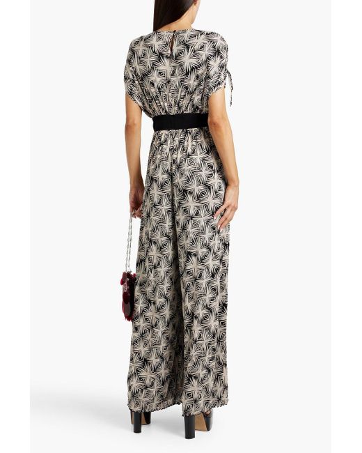Diane von Furstenberg White Andra Printed Stretch-Mesh Wide-Leg Jumpsuit
