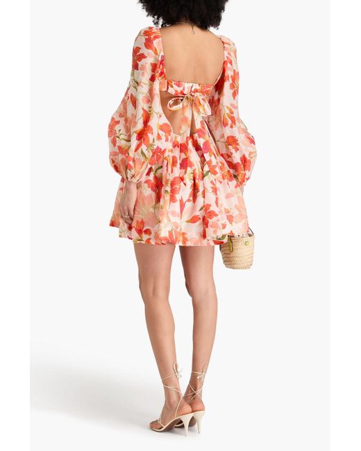 Zimmermann Pink Cutout Floral-Print Linen And Silk-Blend Mini Dress