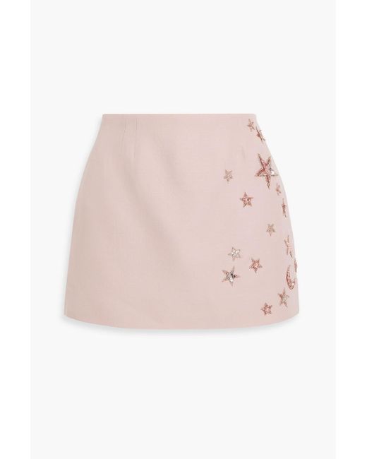 Valentino Garavani Pink Skirt-effect Embellished Wool And Silk-blend Crepe Shorts