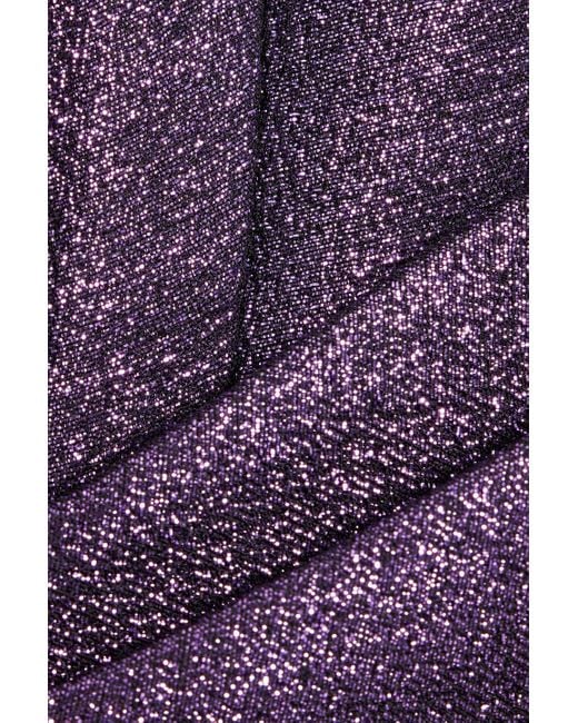 Ronny Kobo Purple Brit One-shoulder Bow-embellished Lamé Mini Dress