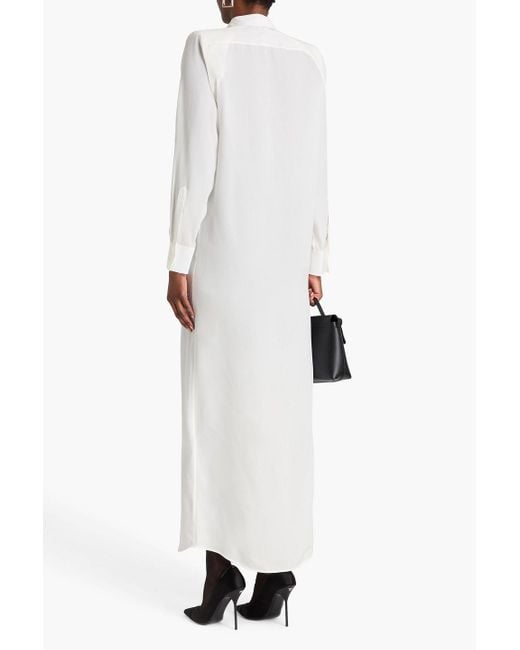 Wardrobe NYC White Pussy-Bow Silk Crepe De Chine Maxi Shirt Dress