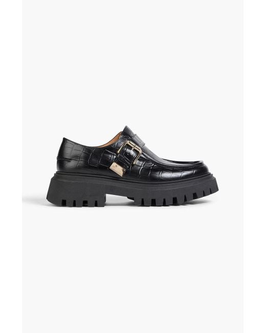 Maje Black Loafers aus leder mit krokodileffekt und schnalle