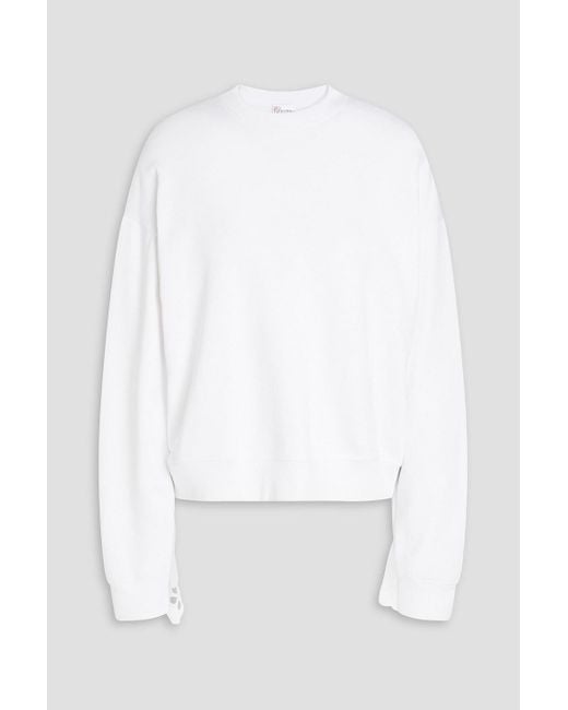RED Valentino White Ruffled Broderie Anglaise-paneled French Cotton-terry Sweatshirt