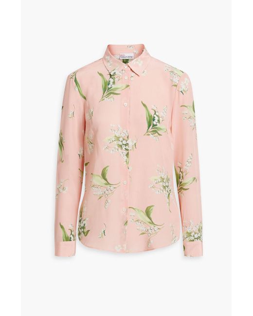 RED Valentino Pink Floral-print Silk Crepe De Chine Shirt