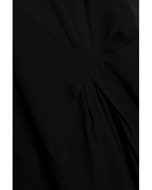 Theory Black Draped Silk Crepe De Chine Midi Dress