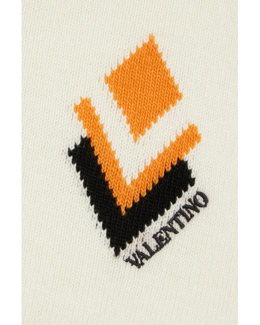 Valentino Garavani Natural Intarsia Wool And Cashmere-blend Sweater
