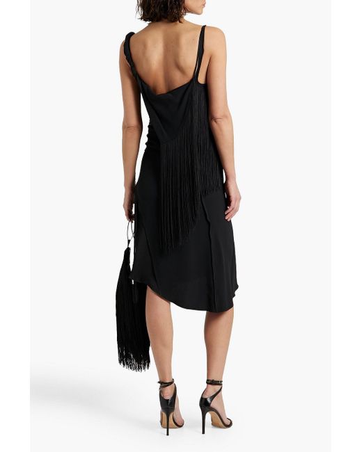 Victoria Beckham Black Kleid aus crêpe mit drapierung und fransen