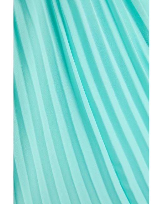 Self-Portrait Blue Belted Pleated Chiffon Midi Dress