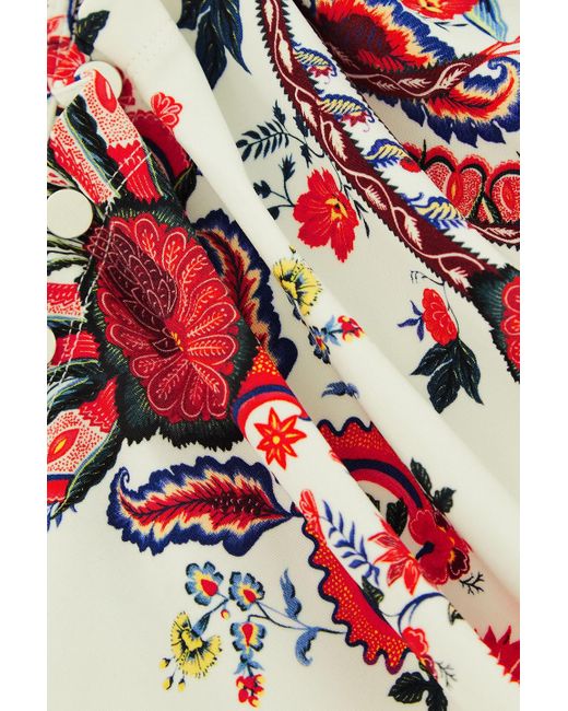 Rabanne Red Asymmetric Ruched Paisley-print Stretch-jersey Mini Skirt