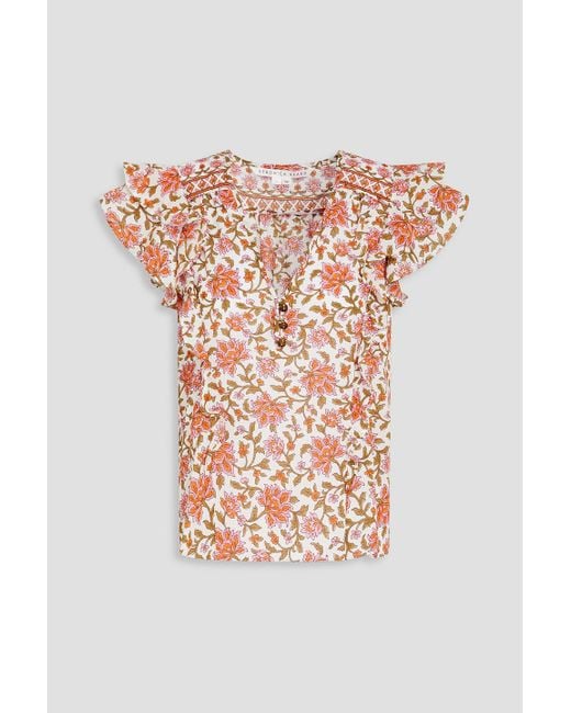 Veronica Beard White Joi oberteil aus baumwoll-seersucker mit floralem print