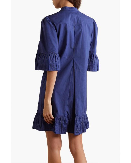 See By Chloé Blue Ruffled Pintucked Cotton-poplin Mini Dress