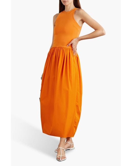 Esse Studios Orange Stretch-knit And Cotton-poplin Maxi Dress