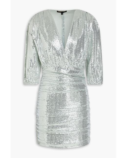 Maje Gray Ruched Sequined Jersey Mini Dress