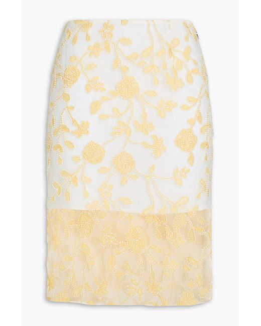 ROTATE BIRGER CHRISTENSEN Natural Embroidered Tulle Pencil Skirt