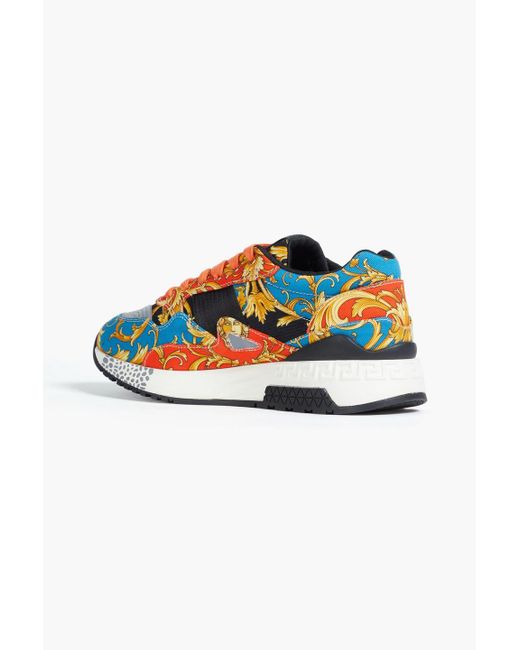 Versace Blue Printed Cotton-twill Sneakers