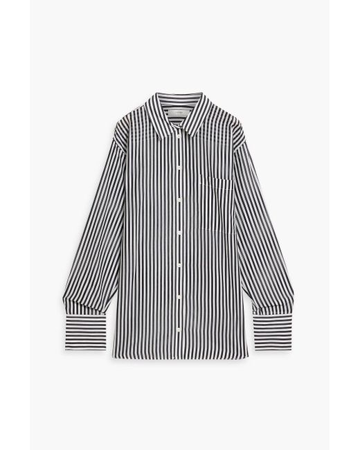 FRAME Gray The Oversized Pocket Striped Cotton And Silk-Blend Shirt