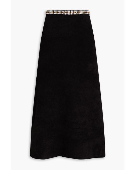 Sandro Black Crystal-Embellished Velour Midi Skirt