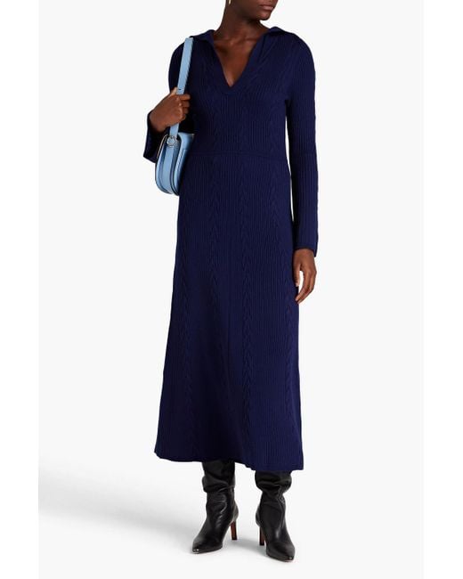 Sandro Blue Cable-knit Midi Dress
