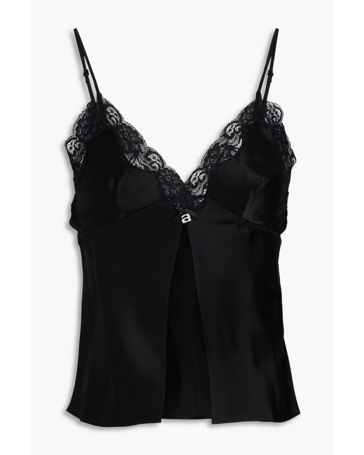 T By Alexander Wang Black Lace-trimmed Silk-satin Camisole