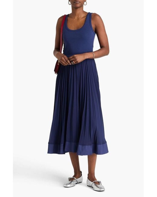 Claudie Pierlot Blue Crepe, Cotton-jacquard And Poplin Midi Dress