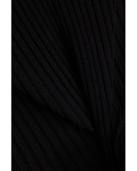 Ganni Black Cutout Ribbed-knit Mini Dress