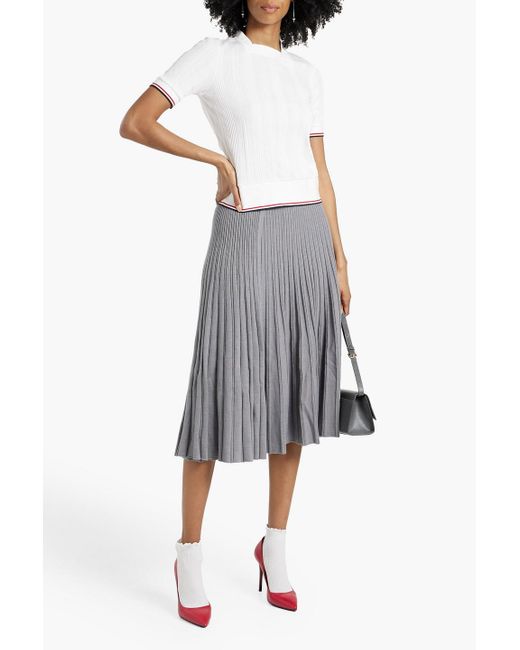 Thom Browne White Pointelle-trimmed Ribbed Cotton Top