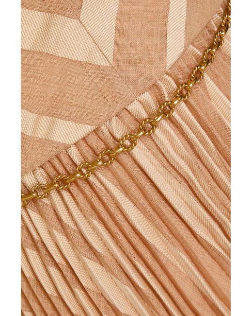 Zimmermann Natural Strapless Pleated Jacquard Midi Dress