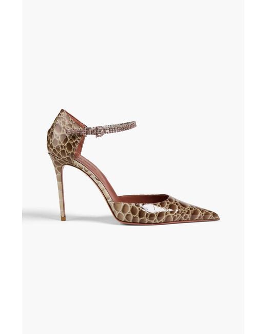 AMINA MUADDI Green Ursina Crystal-embellished Printed Patent-leather Pumps