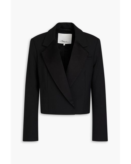 3.1 Phillip Lim Black Cropped Double-breasted Satin-paneled Crepe Blazer