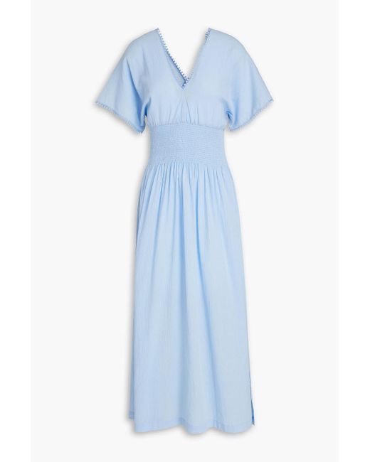 Heidi Klein Blue Shirred Cotton-mousseline Midi Dress