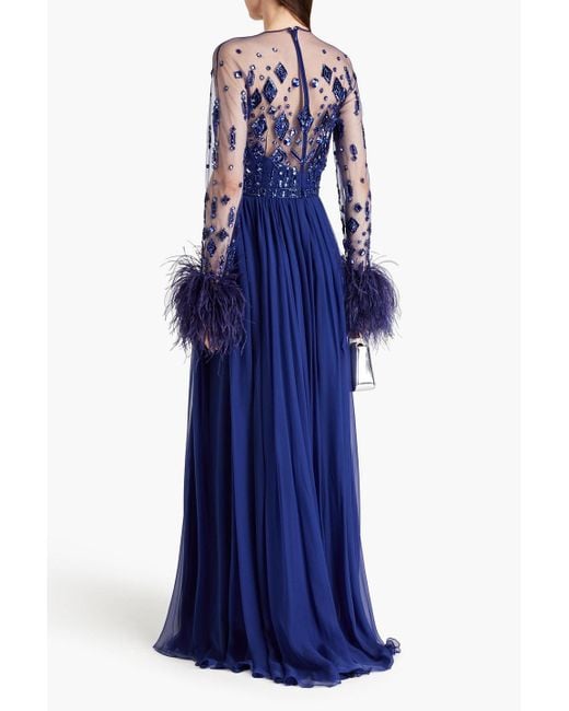 Zuhair Murad Blue Embellished Tulle-paneled Voile Gown
