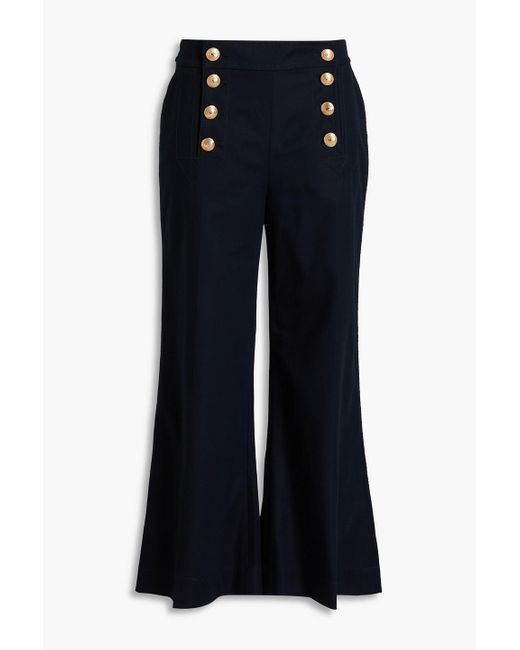 Zimmermann Black Cropped Button-embellished Cotton-blend Woven Flared Pants