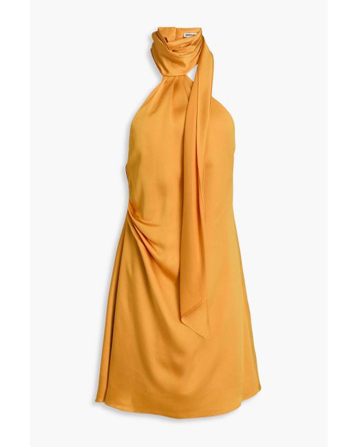 Jonathan Simkhai Orange Jade drapiertes neckholder-midikleid aus glänzendem crêpe