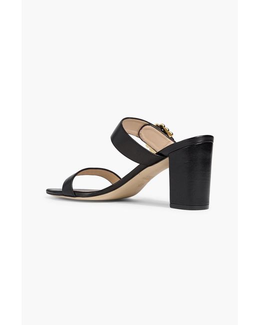Stuart Weitzman Black Piper 75 Faux Pearl-embellished Leather Mules