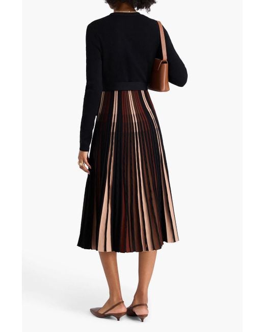 Diane von Furstenberg Black Ollie Wrap-Effect Striped Ribbed And Jacquard-Knit Midi Dress
