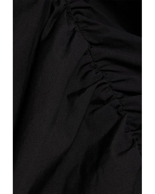 Carolina Herrera Black Ruched Cotton-blend Poplin Midi Dress