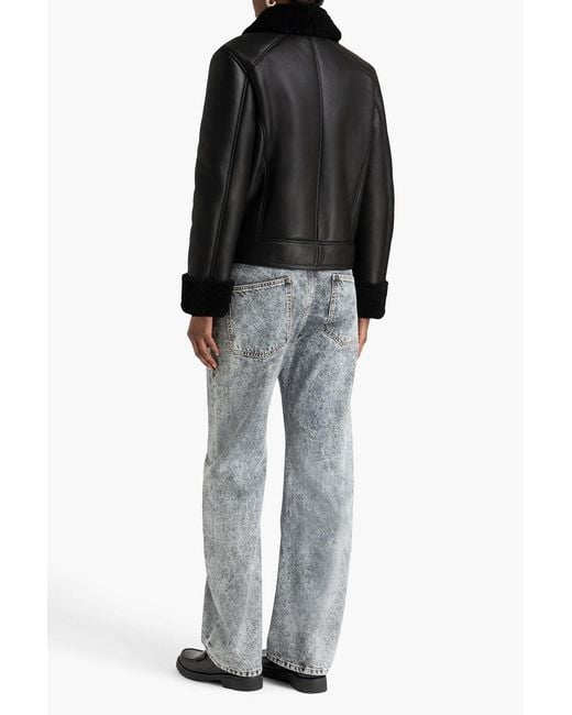 Bally Black Shearling-Trimmed Leather Jacket