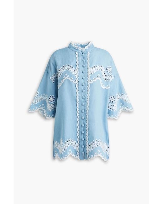 Zimmermann Blue Broderie Anglaise Linen Shirt