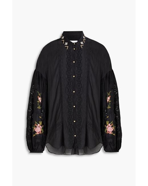 Camilla Black Embellished Cotton And Silk-Blend Blouse