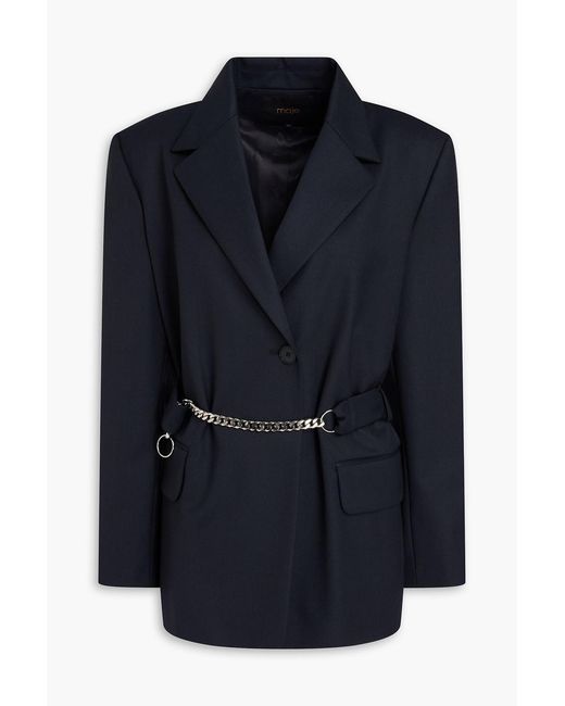 Maje Blue Chain-Embellished Twill Blazer