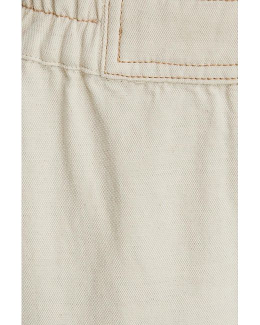 Gentry Portofino Natural Cropped Cotton And Linen-blend Tapered Pants