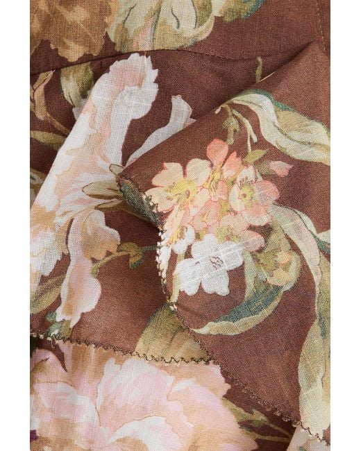 Zimmermann Brown Ruffled Floral-Print Cotton-Voile Top