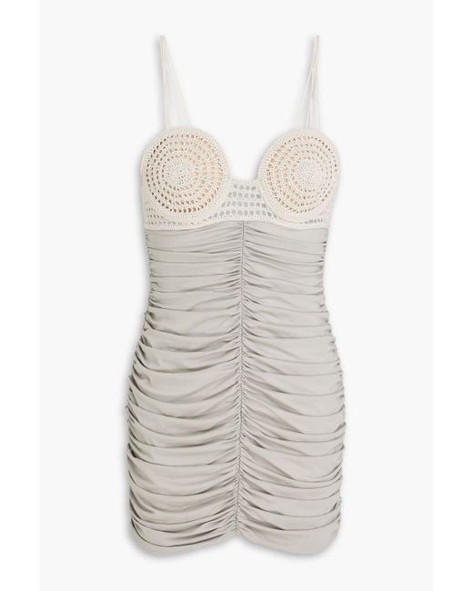 Magda Butrym White Crochet-Paneled Ruched Jersey Mini Dress