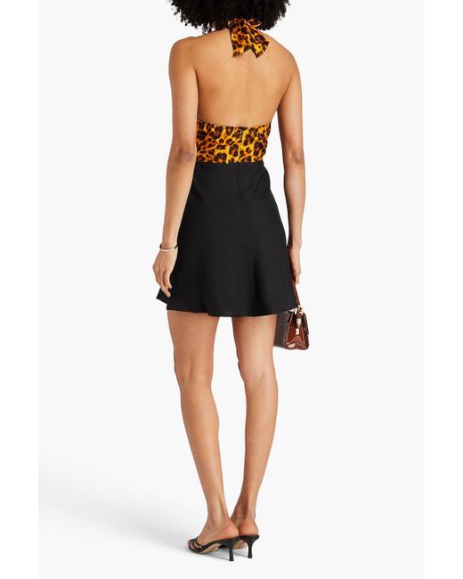 Sandro Black Cutout Leopard-print Satin-twill Mini Dress