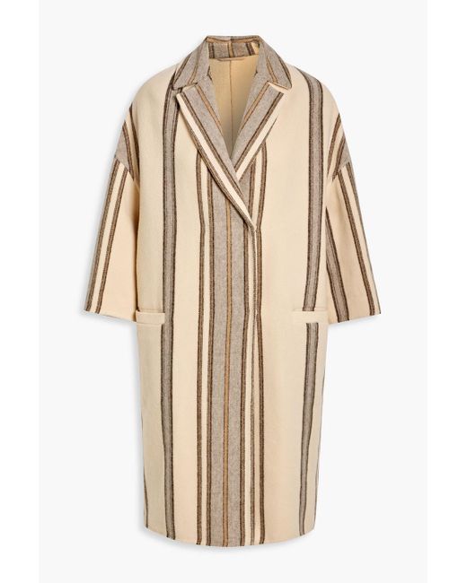 Brunello Cucinelli Natural Double-breasted Striped Wool And Cashmere-blend Felt Coat