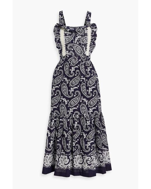Sea White Theodora Ruffled Paisley-print Cotton Midi Dress
