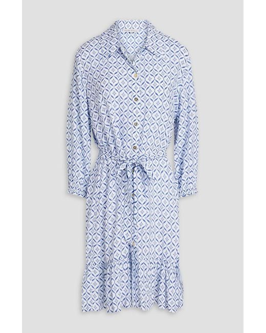 Heidi Klein Blue Ruffled Printed Voile Mini Shirt Dress