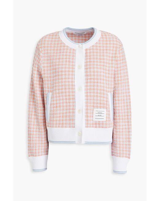 Thom Browne White Cardigan aus tweed aus einer baumwollmischung mit karomuster